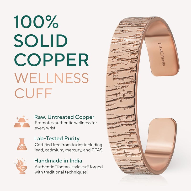 TheraCopper Copper Bracelet for Men & Women — 100% Pure Copper Bracelets — Raw, Solid & Uncoated Authentic Handmade Tibetan Bracelet Cuff Bangles - Image 2